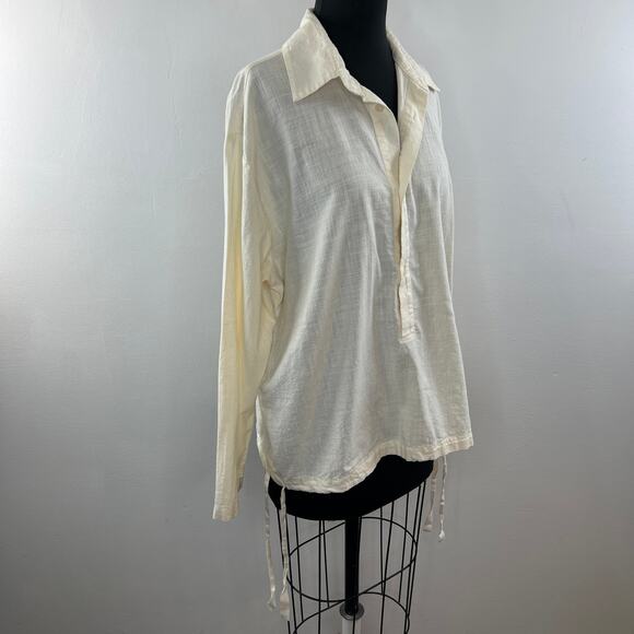 ZARA '23 Summer Wardrobe Off White Top Collared Long Sleeve Button Front L Large - Picture 3 of 6